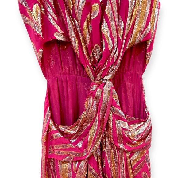 Ramy Brook Irene Cutout Metallic Gown Sz 12 Twist-Front Jacquard Maxi Dress - Picture 3 of 8